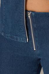 PixieGirl Petite Women's Indigo Blue Zip Front Kick Flare Jeans | PixieGirl  4