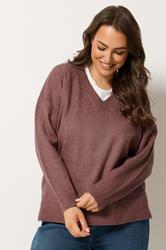 YOURS Plus Size Dark Pink V-Neck Soft Touch Jumper | Yours Clothing 3