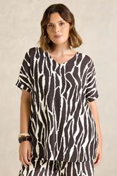 EVANS Plus Size Chocolate Brown Zebra Print V-Neck Top | Evans 3