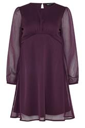 M&Co Petite Berry Purple Long Sleeve Chiffon Dress | M&Co 5