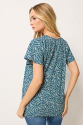 M&Co Navy Blue Leaf Print Cotton Scoop Neck Top | M&Co 3