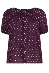 M&Co Berry Purple Dobby Button Up Cotton Blouse