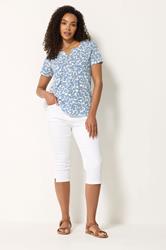 M&Co Blue & White Leaf Print Cotton Henley Top | M&Co 1