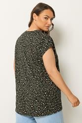 YOURS Plus Size Khaki Green Leopard Stud Pocket T-Shirt | Yours Clothing 2