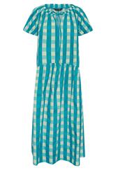 PixieGirl Petite Women's Teal Green Check Cotton Tie Neck Maxi Dress | PixieGirl 5