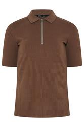 LTS Tall Chocolate Brown Half Zip Ribbed Cotton Collared Top