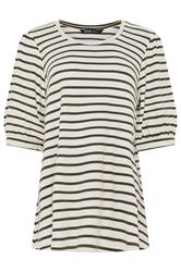 YOURS Curve White & Green Stripe Knitted Puff Sleeve Top