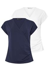 M&Co 2 PACK White & Navy Short Sleeve Wrap Tops | M&Co 3