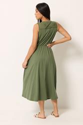 M&Co Petite Khaki Green Broderie Sleeveless Cotton Midi Dress | M&Co 2