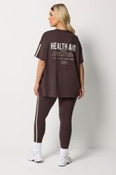 YOURS ACTIVE Plus Size Chocolate Brown Side Stripe Leggings | Yours Clothing 5
