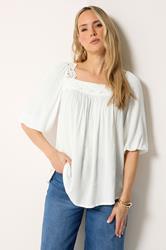LTS Tall Women's White Square Neck Textured Top | Long Tall Sally 1