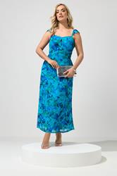 YOURS Plus Size Blue Abstract Keyhole Ruffle Dress | Yours Clothing 1