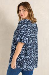 EVANS Plus Size Blue Floral Print Pleat Front Top | Evans 4