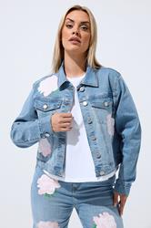 LIMITED COLLECTION Plus Size Blue Rose Printed Denim Jacket | Yours Clothing 3