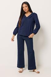 M&Co Petite Navy Blue Frill Cotton Blouse | M&Co 1