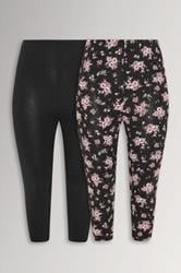YOURSET 2 PACK Plus Size Black Floral Cropped Leggings | Yours Clothing 3