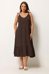 YOURS Plus Size Brown Polka Dot Tiered Midi Dress | Yours Clothing 3