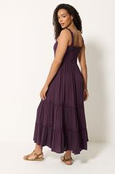 M&Co Berry Purple Woven Swirl Trim Tiered Maxi Dress | M&Co 2