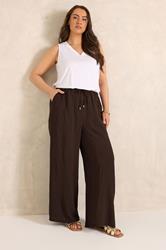 EVANS Plus Size Chocolate Brown Tie Waist Wide Leg Trousers | Evans 3