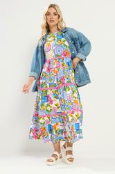YOURS Plus Size White & Blue 'Mediterranean' Print Tiered Maxi Dress| Yours Clothing 1