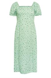 PixieGirl Petite lichtgroene midi-jurk met madeliefjesprint en pofmouwen