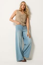 LTS Tall Women's Natural Brown Button Knitted Vest Top | Long Tall Sally 1