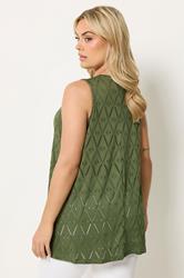 YOURSET 2 PACK Plus Size Black & Green Pointelle Vest Top | Yours Clothing 5
