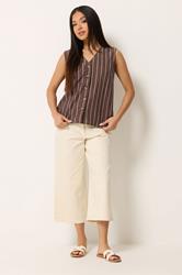 M&Co Petite Chocolate Brown Stripe Button Front Vest Top | M&Co 2