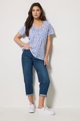 M&Co 2 PACK Navy Blue & White Floral Cotton Henley Tops | M&Co 2