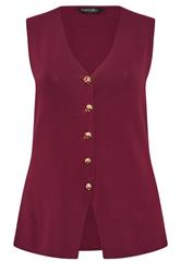 EVANS Plus Size Berry Red Knitted Waistcoat 6