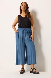YOURS Plus Size Mid Blue Chambray Culottes | Yours Clothing 1