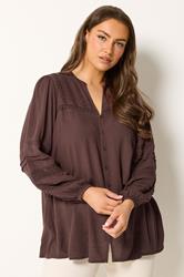 YOURS Plus Size Chocolate Brown Notch Neck Crochet Blouse | Yours Clothing  3