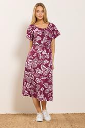 M&Co Berry Red Floral Tie Neck Cotton Midi Dress | M&Co 1