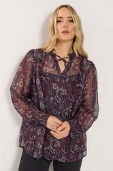 LTS Tall Dark Red Paisley Frill Neck Blouse | Long Tall Sally 1