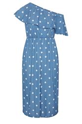 LIMITED COLLECTION Curve Blue Polka Dot Frill Dress