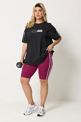 YOURS ACTIVE Plus Size Red Side Contrast Stripe Shorts | Yours Clothing 1