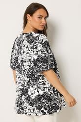 YOURS Plus Size Black & White Floral Pleated Swing Top | Yours Clothing 2