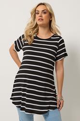 YOURS Plus Size Black Stripe Swing Crew Neck Top | Yours Clothing 3