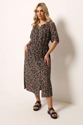 YOURS Plus Size Black Ditsy Floral Pintuck Maxi Dress | Yours Clothing 1