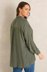 EVANS Plus Size Khaki Green Sheer Long Sleeve Shirt | Evans 2