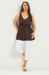 YOURS Plus Size Brown Polka Dot Crinkle Knot Front Vest Top | Yours Clothing 1