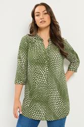 YOURS Plus Size Green Polka Dot Half Placket Shirt | Yours Clothing 3