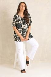 EVANS Plus Size Black Floral Tie Neck Blouse | Evans 1