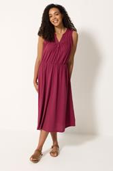 M&Co Berry Red Broderie Sleeveless Cotton Midi Dress | M&Co 1
