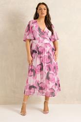 EVANS Plus Size Pink Petal Angel Sleeve Midi Dress | Evans 1