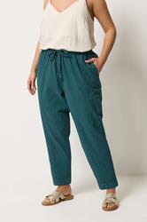 YOURS Plus Size Teal Green Cool Cotton Barrel Leg Denim Trousers | Yours Clothing 3