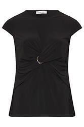 YOURS LONDON – Oberteil in Schwarz mit verdrehtem Design vorne