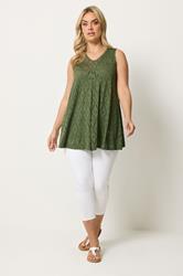 YOURSET 2 PACK Plus Size Black & Green Pointelle Vest Top | Yours Clothing 2