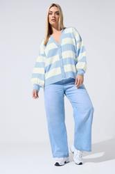 LIMITED COLLECTION Plus Size Blue & White Stripe Knitted Cardigan | Yours Clothing 1