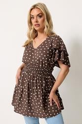 YOURS Plus Size Chocolate Brown Polka Dot Flutter Sleeve Top | Yours Clothing 3